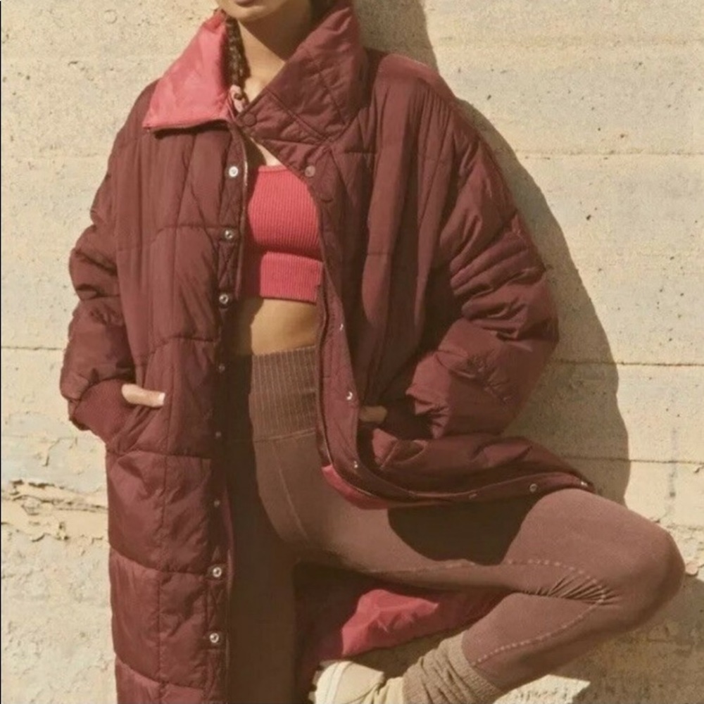 🆕 Free People Reversible Ella Puffer Jacket, NWOT, extra long w/ stow pocket